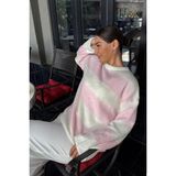Pembe Bisiklet Yaka Çizgili Triko Kadın Kazak Mg2472
