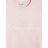 Pembe Bisiklet Yaka New Jersey Baskılı Kadın Tişört