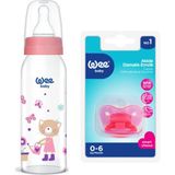 Pembe Cam Biberon 250 ml +Silicon Damaklı Emzik Seti, Güvenle Kullanım Için Mükemmel! - Ahşap - Bej