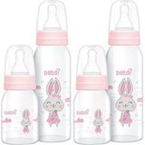 Pembe Cam Biberon Seti 250ML ve 125ML, 2'li Paket - Ahşap - Bej
