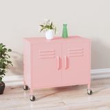 Pembe çelik saklama dolabı 60 x 35 x 56 cm ayarlanabilir raflı, 4 tekerlek (2 frenli) - DVD, multimedya, kitap ve küçük eşyalar için sağlam metal düzenleyici