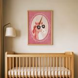 Pembe Çerçeveli Unicorn Çocuk Odası Duvar Posteri Çerçeveli Tablo Duvar Dekorasyonu - 30 x 40 - Ahşap Çerçeveli