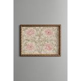 Pembe Çiçek Motifi - Vintage Desenli Çerçeve - İnce Model, Altın2, 30 x 40