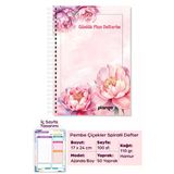 Pembe Çiçekler Spiralli Günlük Planlama Defteri - 100 Sayfa - 17X24 Planlayıcı Defter