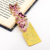 Pembe Çiçekler Ve Kelebekler Altın Rengi Metal Kitap Ayracı Ayraç Ay104