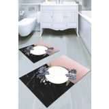 Pembe Çiçekli Desen Banyo Halısı Klozet Paspas Seti BS005