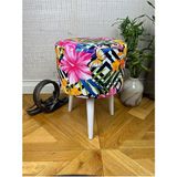 Pembe Çiçekli Puf Oturak Bench Tabure Koltuk - 33x45cm