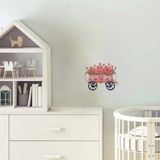 Pembe Çiçekli Ve Mavi Tekerlekli El Arabası Duvar Sticker'ı