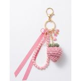 Pembe Çilek Amigurumi Çanta Aksesuarı ve İncili Anahtarlık