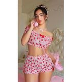 Pembe Çilek Desenli Şortlu Fantezi Sütyen Takımı