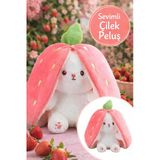 Pembe Çilek Tavşan Peluş Oyuncak 35 Cm Dönüşebilen Çilek Tavşan Yumuşak Peluş Çocuk Hediyesi