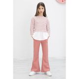Pembe Çizgili Bluzlu Ispanyol Paça Pantolonlu Kız Çocuk 2li Takım 19987 - 10 - 11 Yaş