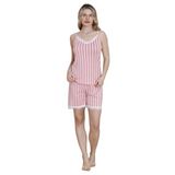 Pembe Çizgili Dantel Detaylı Yazlık Pijama Şort Takımı Milan Kumaş (Pembe, S-M)
