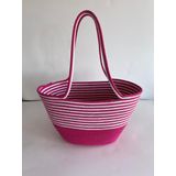 Pembe Çizgili El İşi Plaj Çantası