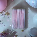 Pembe Çizgili Pipetler, Parti Malzemeleri, Tek Kullanımlık İçecek Pipetleri 200 adet