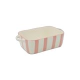 Pembe Çizgili Seramik Dikdörtgen Fırın Kabı 25x18 cm
