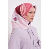Pembe Çizim Çiçek Desen Twill İpek Eşarp