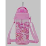 Pembe Çocuk Matarası, Cupcake Desenli, Askılı, Pipetli Su Şişesi, 500ml