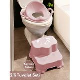 Pembe Çocuk Taburesi, Çift Basamaklı, Güvenli ve Şık Banyo Lavabo Destekli - Ahşap - Bej