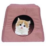 Pembe Çok Fonksiyonlu Katlanabilir Kedi Evi ve Yatak, Rahat ve Şık Tasarım - Ahşap - Bej - Seçenek 1