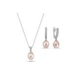 Pembe Damla Doğal İnci Kolye Küpe İkili Set (Beyaz)