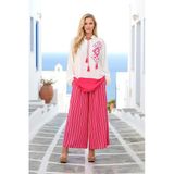 Pembe Desenli Püsküllü Pantolonu Çizgili Cepli Tunik Pantolon İkili Takım