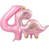 Pembe Dinozor 4 Yaş Pembe Renk Rakam Balon Set Sevimli Pembe Dinozor Konsept Doğum Günü Balon Set