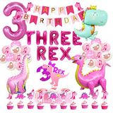 Pembe Dinozor Parti Malzemeleri, Bebek Grl Pembe Dinozor Üç Doğum Günü Dino-Rex Parti Dekorasyonları, Dinozor 3 Yaş Doğum Günü Partisi Malzemeleri Pembe Dinozor Parti Malzemeleri