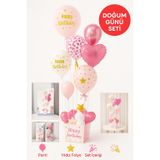 Pembe Doğum Günü Balon Kutusu – Happy Birthday Konsept Parti Süsleri Masa Üstü Stand PRTPN-142406