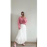 Pembe Dökümlü Merserize Kadın Bluz