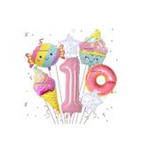 Pembe Donut Numaraları Folyo Balonlar Şeker Pentagram Gökkuşağı Dondurma Set 7 Parça, 1