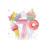 Pembe Donut Numaraları Folyo Balonlar Şeker Pentagram Gökkuşağı Dondurma Set 7 Parça, 7