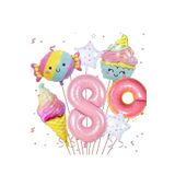 Pembe Donut Numaraları Folyo Balonlar Şeker Pentagram Gökkuşağı Dondurma Set 7 Parça, 8