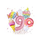 Pembe Donut Numaraları Folyo Balonlar Şeker Pentagram Gökkuşağı Dondurma Set 7 Parça, 9