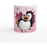 Pembe Duvarı Delen Neşeli Penguen Temalı Baskılı Kupa Bardak - Renkli