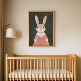 Pembe Elbiseli Tavşan Çocuk Odası Duvar Posteri Çerçeveli Tablo Duvar Dekorasyonu - 30 x 40 - Ahşap Çerçeveli