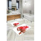 Pembe Etnik Desen Banyo Halısı Klozet 2'li Paspas Seti BS318