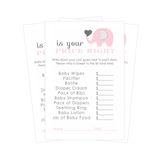 Pembe Fil Bebek Duş Fiyatı Tahmin Et Oyun Kızlar (25'li Paket) Eğlenceli Tahmin Etkinlik Kartları Konuklar Ödüller için Oynayın - Kraliyet Prensesi 4x6 Set Baskılı - Paper Clever Party