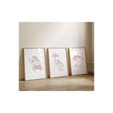 Pembe fil temalı kız bebek, çocuk odası poster seti, 3lü poster seti Tablo pembefil