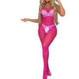 Pembe File Bodystocking, Tam Vücut Kaplayan Transparan Tulum, Seksi İç Çamaşırı