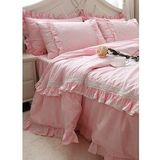 Pembe, Fırfırlı, Gübürlü Çift Kişilik Nevresim Takımı Ve Baza Etekli