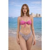 Pembe Fiyonk Detaylı Desenli Yüksek Bel Bikini Takımı