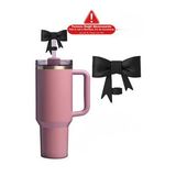 Pembe Fiyonk Kurdele Modeli Pipet Tıpası Siyah Stanley Termos Uyumlu