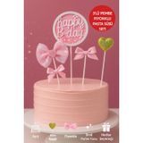 Pembe Fiyonklu Happy B-Day Pasta Süsü 3’lü Set – Altın Kalpli Simli Doğum Günü Dekoru PRTPN-1569-2