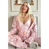 Pembe Flore Exclusive Örme Sabahlıklı Kadın Pijama Takımı - 2XL