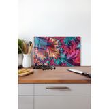 Pembe Fraktal Cam Kesme Tahtası, Silikon Ayaklı, Isıya Kırılmaya Dayanıklı, Sunum Kesim Tablası - 23 x 35 cm
