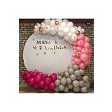 Pembe-Fuşya-Beyaz-Gri-Krom Gold Balon 60 Adet + 5 Mt. Balon Zinciri