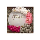 Pembe-Fuşya-Beyaz-Gri-Krom Gold Balon 70 Adet + 5 Mt. Balon Zinciri