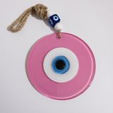 Pembe Füzyon Cam 12 x25 cm Nazar Boncuk, Duvar Süsü