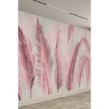 Pembe – Gri Tropikal Yaprak Desenli Tekstil Duvar Kağıdı, 200 x 150